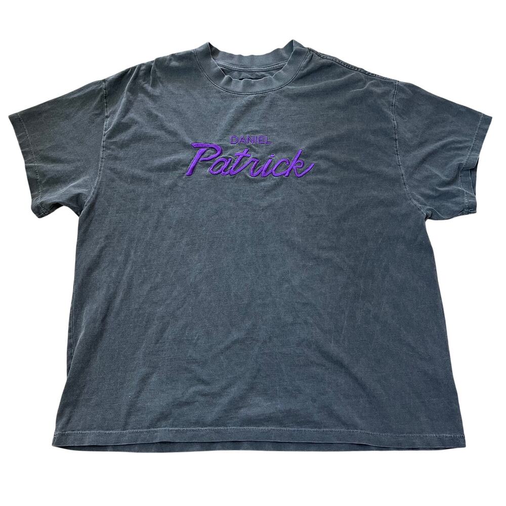 Daniel Patrick Mens‎ Embroidered Logo T-Shirt Faded Black Purple XL